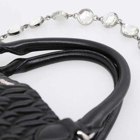 Miu Miu Matelasse Hand Bag Leather 2way Silver Black Auth am12329V