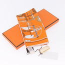 HERMES Carre 40 Scarf Silk ""BRIDES ET FRONTAUX"" Orange White Auth am12333M-13