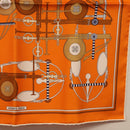HERMES Carre 40 Scarf Silk ""BRIDES ET FRONTAUX"" Orange White Auth am12333M-5