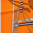 HERMES Carre 40 Scarf Silk ""BRIDES ET FRONTAUX"" Orange White Auth am12333M-6