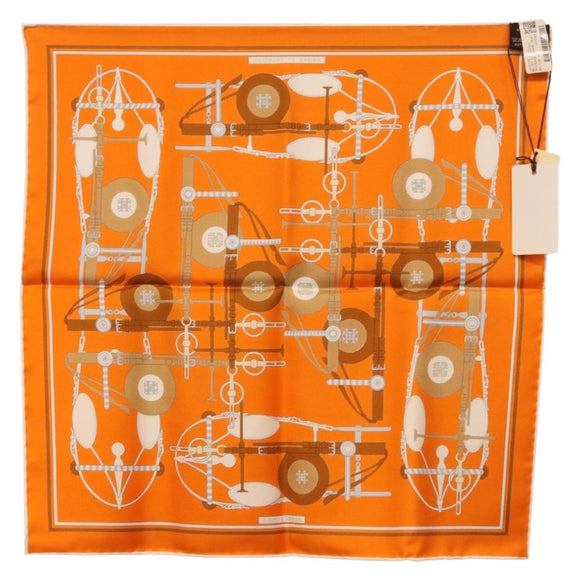 HERMES Carre 40 Scarf Silk ""BRIDES ET FRONTAUX"" Orange White Auth am12333M