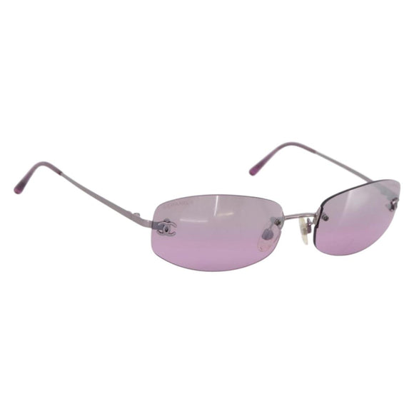 CHANEL CC Rimless Sunglasses Metal Purple Silver CC Auth am12336M