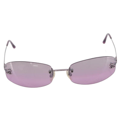 CHANEL CC Rimless Sunglasses Metal Purple Silver CC Auth am12336M - 0