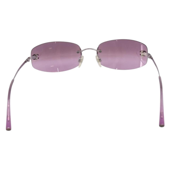 CHANEL CC Rimless Sunglasses Metal Purple Silver CC Auth am12336M
