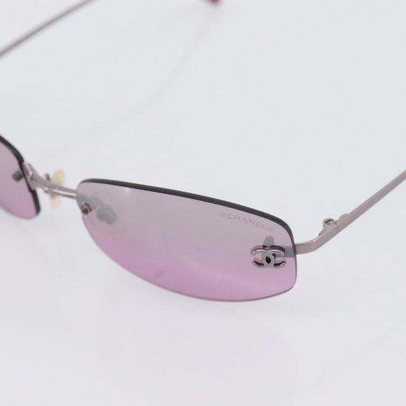 CHANEL CC Rimless Sunglasses Metal Purple Silver CC Auth am12336M