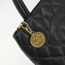CHANEL Standard Tote Bag Caviar Skin Black Gold CC Auth am12339SAM-14