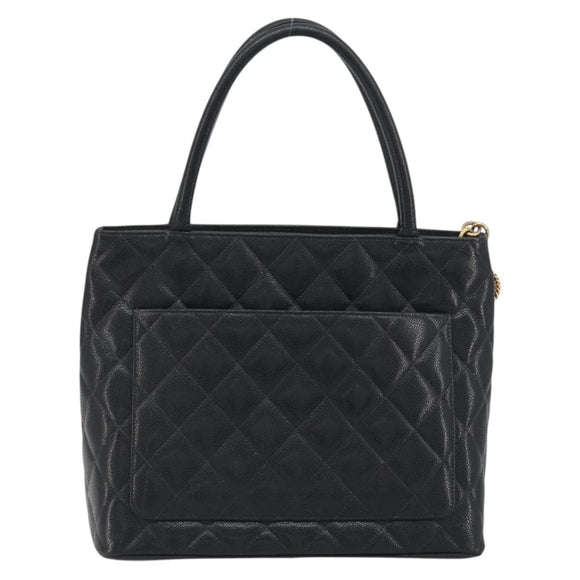 CHANEL Standard Tote Bag Caviar Skin Black Gold CC Auth am12339SAM