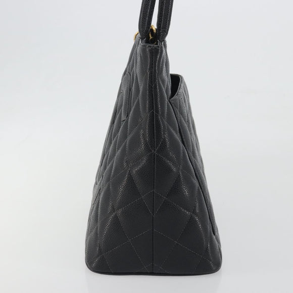 CHANEL Standard Tote Bag Caviar Skin Black Gold CC Auth am12339SAM