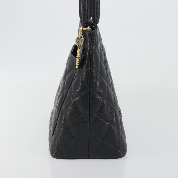 CHANEL Standard Tote Bag Caviar Skin Black Gold CC Auth am12339SAM