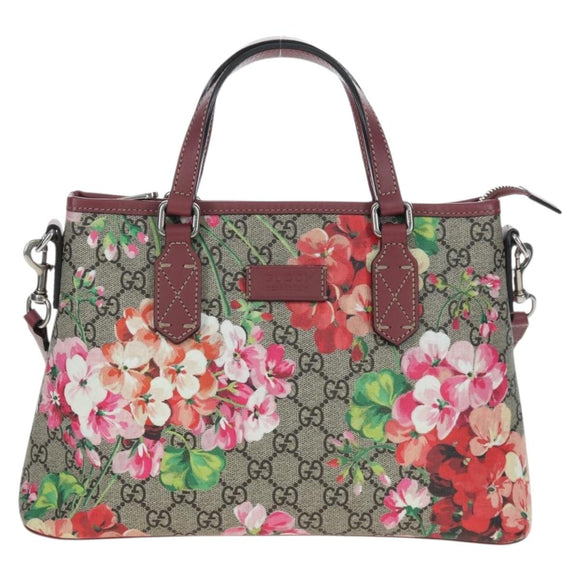 GUCCI GG Blooms Floral Hand Bag PVC Leather Beige Pink 429019 Auth am12340V