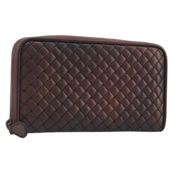 BOTTEGA VENETA Round Long Wallet Leather Brown Auth am12343V