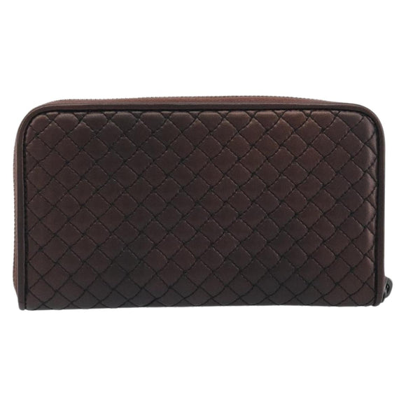 BOTTEGA VENETA Round Long Wallet Leather Brown Auth am12343V
