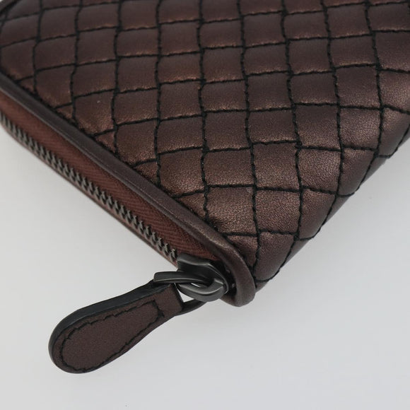 BOTTEGA VENETA Round Long Wallet Leather Brown Auth am12343V