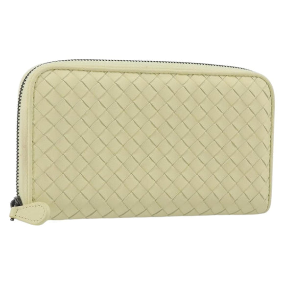 BOTTEGA VENETA INTRECCIATO Round Long Wallet Leather Yellow Auth am12344V