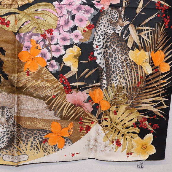 Salvatore Ferragamo Leopard Scarf Silk Multicolor Auth am12346M
