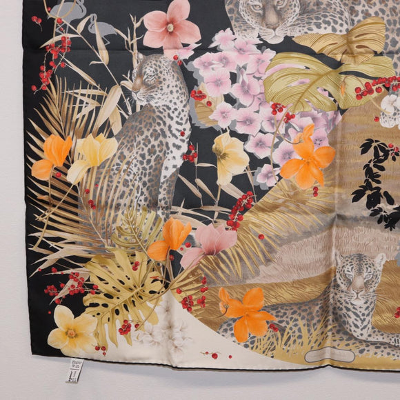 Salvatore Ferragamo Leopard Scarf Silk Multicolor Auth am12346M