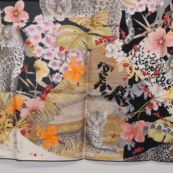 Salvatore Ferragamo Leopard Scarf Silk Multicolor Auth am12346M