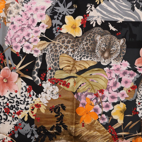 Salvatore Ferragamo Leopard Scarf Silk Multicolor Auth am12346M