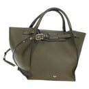 CELINE Big Bag Small Hand Bag Leather Khaki Silver Auth am12347M-1