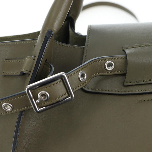 CELINE Big Bag Small Hand Bag Leather Khaki Silver Auth am12347M