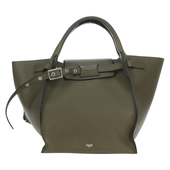 CELINE Big Bag Small Hand Bag Leather Khaki Silver Auth am12347M