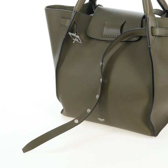 CELINE Big Bag Small Hand Bag Leather Khaki Silver Auth am12347M
