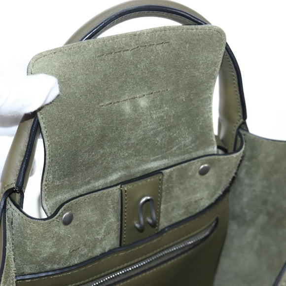 CELINE Big Bag Small Hand Bag Leather Khaki Silver Auth am12347M