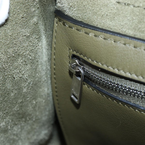 CELINE Big Bag Small Hand Bag Leather Khaki Silver Auth am12347M