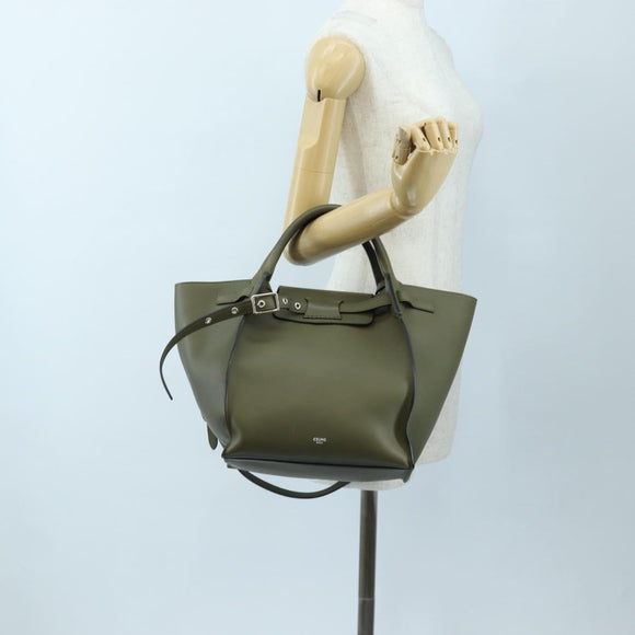 CELINE Big Bag Small Hand Bag Leather Khaki Silver Auth am12347M