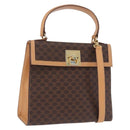 CELINE Macadam Canvas Circle Hand Bag PVC Leather Brown Gold Auth am12348V-1