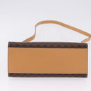 CELINE Macadam Canvas Circle Hand Bag PVC Leather Brown Gold Auth am12348V-11