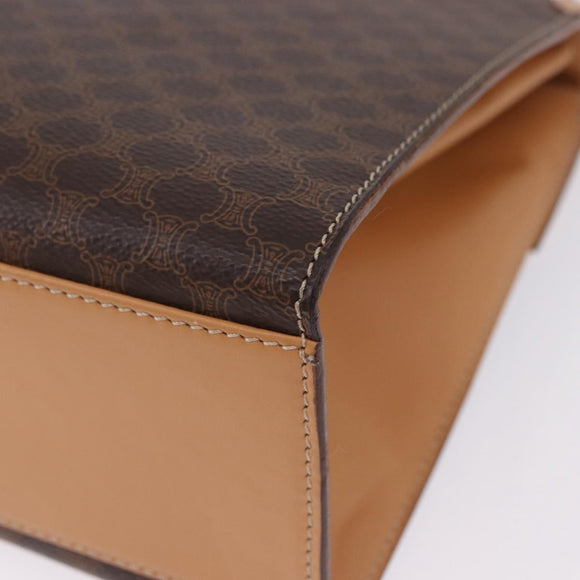 CELINE Macadam Canvas Circle Hand Bag PVC Leather Brown Gold Auth am12348V