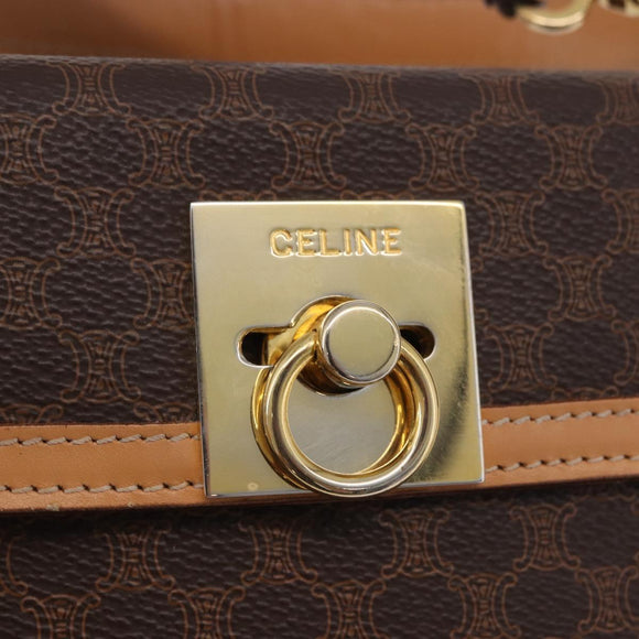 CELINE Macadam Canvas Circle Hand Bag PVC Leather Brown Gold Auth am12348V