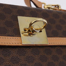CELINE Macadam Canvas Circle Hand Bag PVC Leather Brown Gold Auth am12348V-17