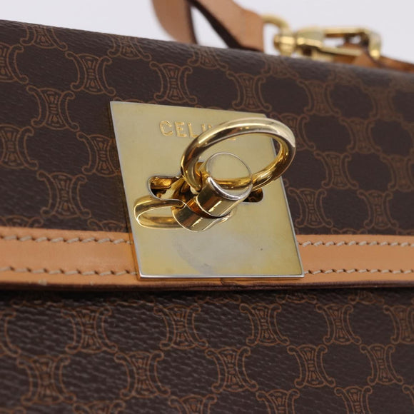 CELINE Macadam Canvas Circle Hand Bag PVC Leather Brown Gold Auth am12348V