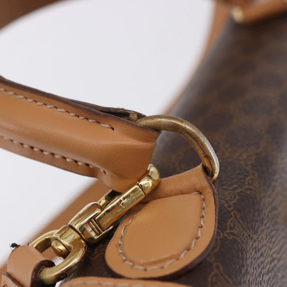 CELINE Macadam Canvas Circle Hand Bag PVC Leather Brown Gold Auth am12348V