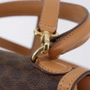 CELINE Macadam Canvas Circle Hand Bag PVC Leather Brown Gold Auth am12348V-19