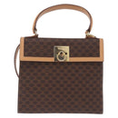 CELINE Macadam Canvas Circle Hand Bag PVC Leather Brown Gold Auth am12348V-2