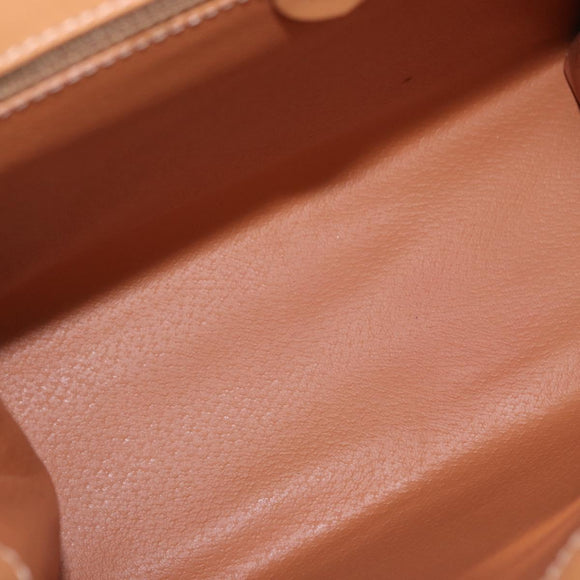 CELINE Macadam Canvas Circle Hand Bag PVC Leather Brown Gold Auth am12348V