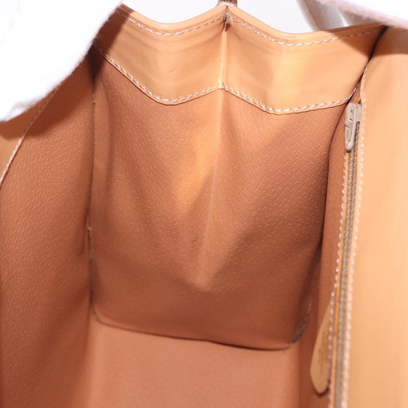 CELINE Macadam Canvas Circle Hand Bag PVC Leather Brown Gold Auth am12348V