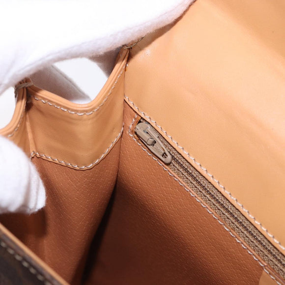 CELINE Macadam Canvas Circle Hand Bag PVC Leather Brown Gold Auth am12348V