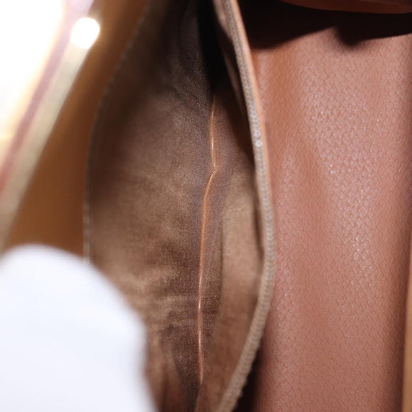 CELINE Macadam Canvas Circle Hand Bag PVC Leather Brown Gold Auth am12348V
