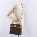 CELINE Macadam Canvas Circle Hand Bag PVC Leather Brown Gold Auth am12348V-27