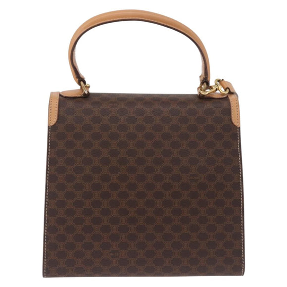 CELINE Macadam Canvas Circle Hand Bag PVC Leather Brown Gold Auth am12348V