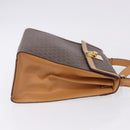 CELINE Macadam Canvas Circle Hand Bag PVC Leather Brown Gold Auth am12348V-4