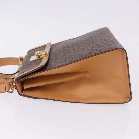 CELINE Macadam Canvas Circle Hand Bag PVC Leather Brown Gold Auth am12348V
