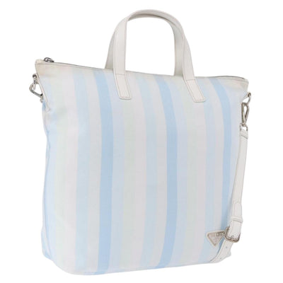 PRADA Tote Bag Canvas 2way Light Blue Silver B2052G Auth am12349A