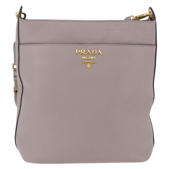 PRADA Shoulder Bag Taurillon Leather Gray Gold 1BE066 Auth am12351SAM