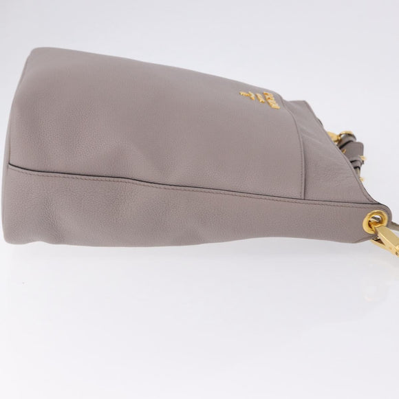 PRADA Shoulder Bag Taurillon Leather Gray Gold 1BE066 Auth am12351SAM