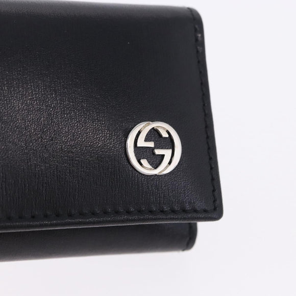 GUCCI Interlocking Key Case Leather Black Silver 115225 Auth am12352V